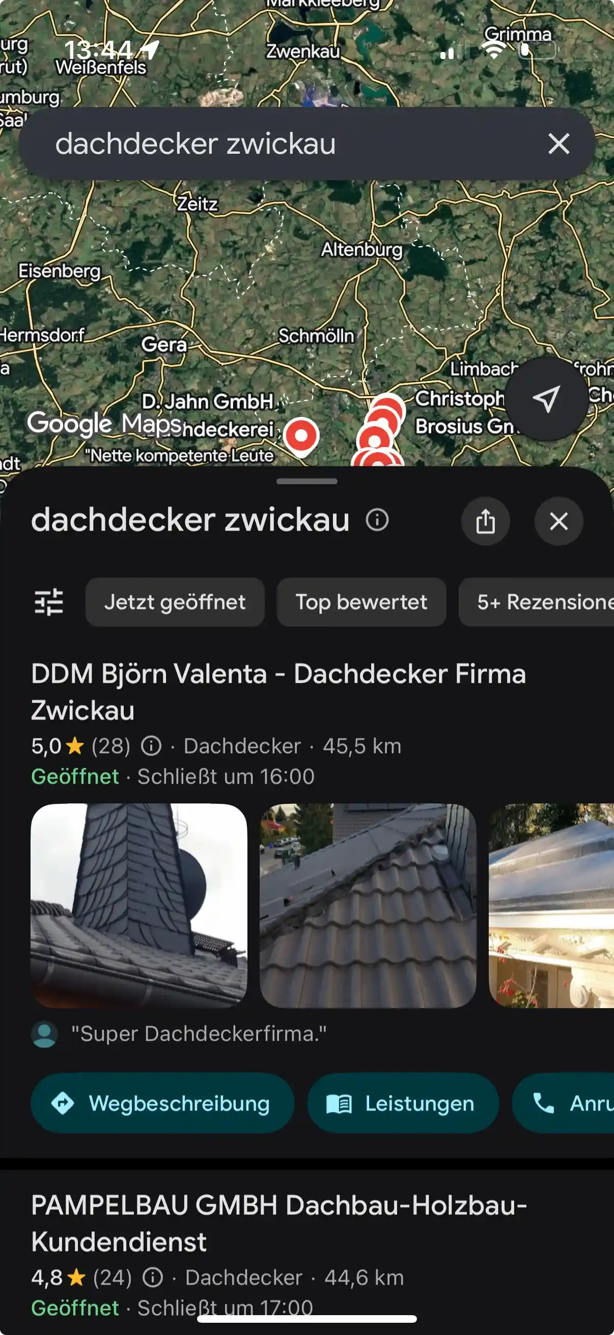 Google Suchergebnisse mit Top-3-Platzierung für lokale Unternehmen in Leipzig